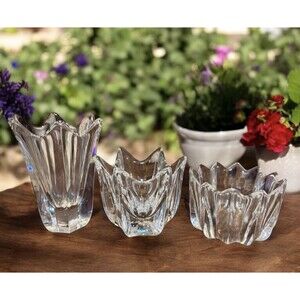 3 Signed ORREFORS Crystal Tulip Bowls